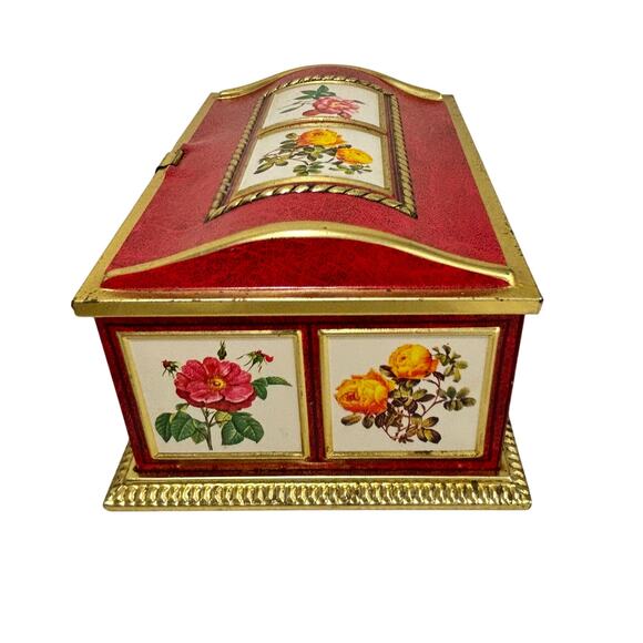 Linette candy cookie tin box hinged lid camel back floral mini chest multicolor - Picture 7 of 9
